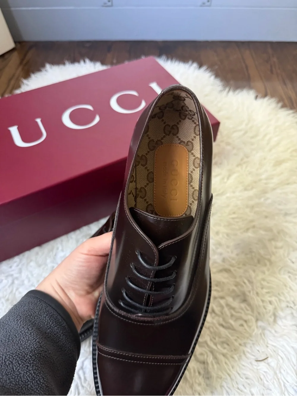 GUCCI Luxury Brown Derby Cap Toe Formal Shoes